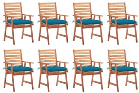 Καρέκλες Τραπεζαρίας Εξ. Χώρου 8 τεμ. Ξύλο Ακακίας με Μαξιλάρια - Μπλε