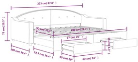 Καναπές Κρεβάτι Συρόμενος Σκούρο Γκρι 90x200 εκ Ύφασμα Συρτάρια - Γκρι