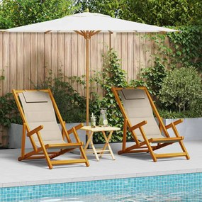 vidaXL Καρέκλα Παραλίας με μαξιλάρι 2 pcs Καφέ 61.5 x 123 x 82cm