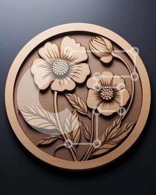 Intra Συλλεκτικό Ξύλινο Παζλ Plywood  4mm - Κυκλικό μετάλλιο με λουλουδάτο σχέδιο Σε Ξύλινο Κουτί - Διαστάσεις: 10x10 cm – 25 κομμάτια