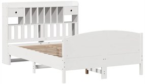Κρεβάτι Βιβλιοθήκη Χωρίς Στρώμα 150x200 εκ Μασίφ Ξύλο Πεύκου - Λευκό