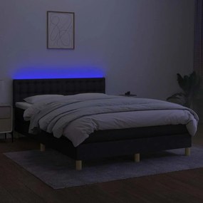 vidaXL Κρεβάτι Boxspring με Στρώμα &amp; LED Μαύρο 140x200 εκ. Υφασμάτινο