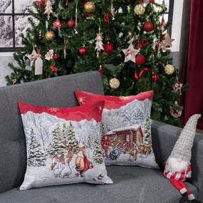 Μαξιλαροθήκη Διακοσμητική Χριστουγεννιάτικη Kloten Red-Grey Teoran 45X45