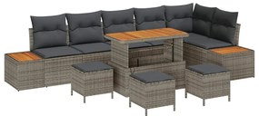 vidaXL Σετ Καναπέ Κήπου με μαξιλάρι 10 pcs Γκρι Πολυ ράταν