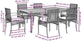 vidaXL Σετ Τραπεζαρίας Κήπου 7 τεμ. Γκρι Συνθ. Ρατάν με Μαξιλάρια