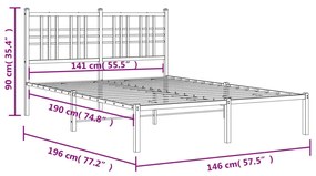 Πλαίσιο Κρεβατιού με Κεφαλάρι Λευκό 140x190 εκ. Μεταλλικό - Λευκό