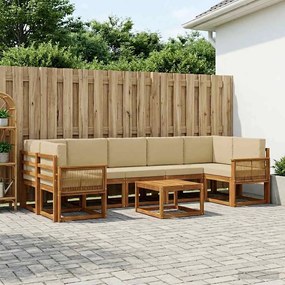 vidaXL Σειρά Καναπέ Εξωτερικού 8 pcs Φυσικό και Μπεζ Πολυεστέρας