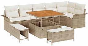 vidaXL Σετ Καναπέ Κήπου 9 pcs Μπεζ συνθετικό ρατάν