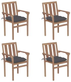3073394 vidaXL Καρέκλες Κήπου Στοιβαζόμενες 4 τεμ. Μασίφ Ξύλο Teak &amp; Μαξιλάρια Ανθρακί, 1 Τεμάχιο