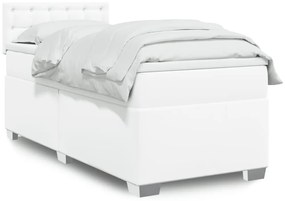 vidaXL Κρεβάτι Boxspring με Στρώμα Λευκό 90x190εκ. από Συνθετικό Δέρμα