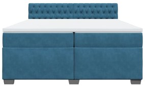 vidaXL Κρεβάτι Boxspring με Στρώμα Μπλε 200x200 εκ. Βελούδινο