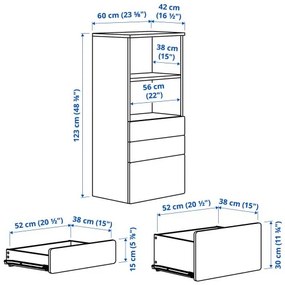 SMASTAD/PLATSA βιβλιοθήκη με 3 συρτάρια, 60x42x123 cm 395.439.25