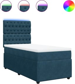 vidaXL Κρεβάτι Boxspring με Στρώμα Μπλε 100x200 εκ. Βελούδινο