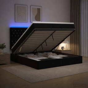 vidaXL Κρεβάτι Ottoman με Στρώμα και LED Μαύρο 180 x 200 cm Βελούδο