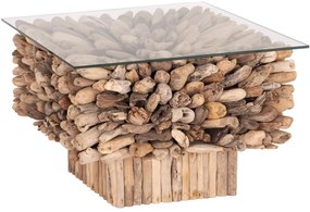 Τραπεζάκι σαλονιού SPARROW C9963 Τετράγωνο Driftwood & Γυαλί 75x75x51Υ εκ. 75x75x51 εκ.