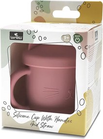 SILICONE CUP WITH HANDLES+STRAW NATURAL DEEP PINK