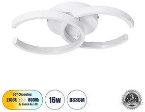 EVA 61068 Φωτιστικό Οροφής Design LED CCT 16W 1920lm 300° AC 220-240V-Εναλλαγή Φωτισμού μέσω Διακόπτη On/Off All In Globostar-61 61068