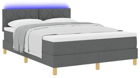 vidaXL Κρεβάτι Box Spring με Στρώμα & LED Σκούρο Γκρι 140x190 εκ. Ύφασμα
