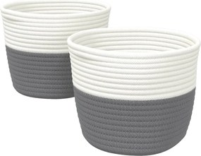 vidaXL Καλάθια Αποθήκευσης 2 τεμ. Γκρι/Λευκό Ø24 x 18 εκ. Βαμβακερά