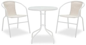 Σετ κήπου - Τραπεζαρία Watson-Obbi 3 τεμ. μέταλλο λευκό - γυαλί Φ60x70 εκ. 60x60x70 εκ.