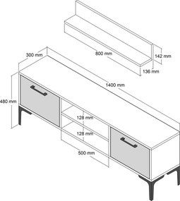 Σύνθεση Τηλεόρασης Καρυδί ODRIN 140x30x48