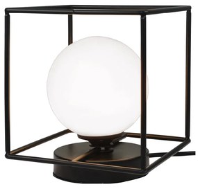 Επιτραπέζιο φωτιστικό σε μαύρη απόχρωση και λευκή οπαλίνα 1XG9 D:18cm (3018-BL)