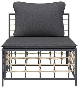 vidaXL Καναπές Κήπου Μεσαίος Συνθετικό Ρατάν με Σκούρα Γκρι Μαξιλάρια