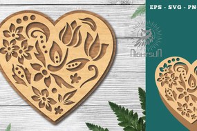 Σετ των 2 Intra απο ξύλο plywood 3mm-4mm πάχος - Διακοσμητικό διάκοσμο κοπής με λέιζερ καρδιάς 3 Δίασταση 20x20 cm INTRAFABR-116922375