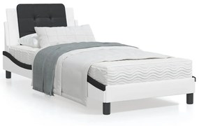 Πλαίσιο Κρεβατιού με LED Λευκό/Μαύρο 90x200 εκ. Συνθετικό Δέρμα