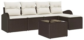 vidaXL Σετ Καναπέ Κήπου με μαξιλάρι 6 pcs Καφέ και λευκό Πολυ ράταν