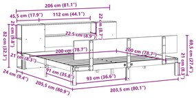 Κρεβάτι Βιβλιοθήκη Χωρίς Στρώμα 200x200 εκ Μασίφ Ξύλο Πεύκου - Καφέ