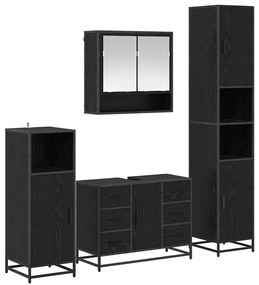 vidaXL Σετ Επίπλων Μπάνιου με ράφι 4 pcs Μαύρη Οξυά Επεξεργασμένο ξύλο