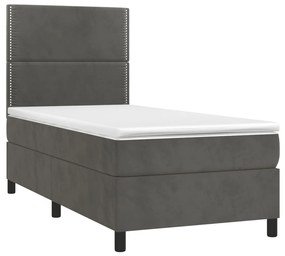 ΚΡΕΒΑΤΙ BOXSPRING ΜΕ ΣΤΡΩΜΑ &amp; LED ΣΚ. ΓΚΡΙ 90X190 ΕΚ. ΒΕΛΟΥΔΙΝΟ 3136036