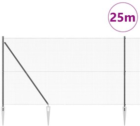 vidaXL Συρματοπλέγμα Φράχτη με 13 Στήλες Γκρι 1.6x25 m Ατσάλι