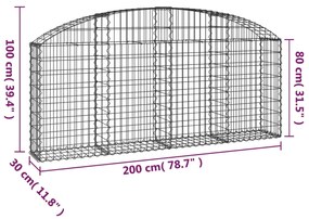 vidaXL Συρματοκιβώτιο Τοξωτό 200x30x80/100εκ. από Γαλβανισμένο Χάλυβα