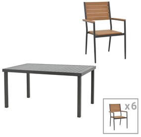 Τραπεζαρία Vitality-Kliton A σετ 7τεμ ανθρακί αλουμίνιο και plywood σε φυσική απόχρωση 150x80x74εκ 150x80x74 εκ.