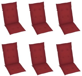 Καρέκλες Κήπου 6 τεμ. από Μασίφ Ξύλο Teak με Μπορντό Μαξιλάρια - Κόκκινο