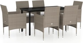 vidaXL Σετ Τραπεζαρίας Κήπου 7 Τεμαχίων Μπεζ και Μαύρο με Μαξιλάρια