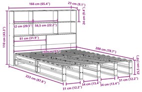 Κρεβάτι Βιβλιοθήκη Χωρίς Στρώμα Λευκό 160x200 εκ Μασίφ Πεύκο - Λευκό