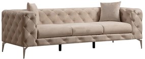 Καναπές 3θέσιος PWF-0579 pakoworld τύπου Chesterfield ύφασμα εκρού 237x90x73εκ