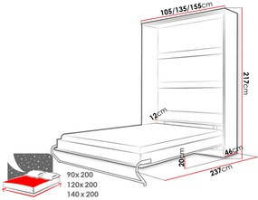 Κρεβάτι τοίχου Concept Pro I-Leuko-140 x 200
