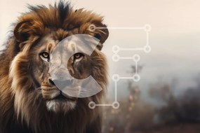 Σετ των 2 Intra Συλλεκτικό Ξύλινο Παζλ Plywood 4mm - Μεγαλοπρεπές λιοντάρι σε ομιχλώδες φόντο Σε Ξύλινο Κουτί - Διαστάσεις: 10x10 cm – 25 κομμάτια