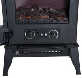 HOMCOM Ηλεκτρικό Τζάκι, Φλόγες LED, 1000/2000 W, Ρυθμιζόμενη Θερμοκρασία &amp; Φωτεινότητα, Μέταλλο, 39 x 23 x 56,5 cm