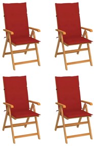 3065536 vidaXL Καρέκλες Κήπου 4 τεμ. από Μασίφ Ξύλο Teak με Κόκκινα Μαξιλάρια Κόκκινο, 1 Τεμάχιο