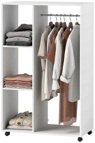 HOMCOM Ντουλάπα με ροδάκια, κινητή ντουλάπα, ντουλάπα ρούχων, φορητή κρεμάστρα, 80 x 40 x 128 cm, Λευκό