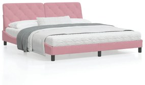 Κρεβάτι με Στρώμα Ροζ 180x200 εκ. Βελούδινο