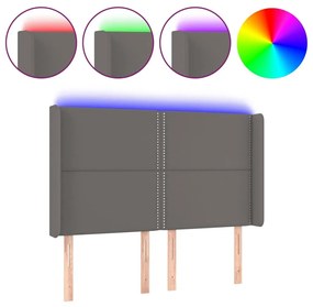 Κεφαλάρι Κρεβατιού LED Γκρι 147x16x118/128 εκ. Συνθετ. Δέρμα - Γκρι