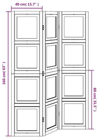 Διαχωριστικό Χώρου με 3 Πάνελ Λευκό από Μασίφ Ξύλο Παυλώνιας - Λευκό