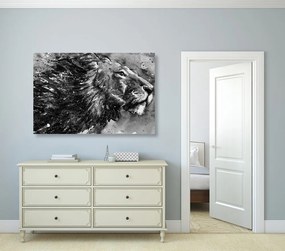 Εικόνα του βασιλιά των ζώων σε ασπρόμαυρη ακουαρέλα - 90x60
