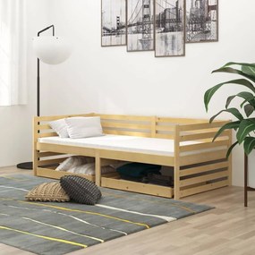 Καναπές Κρεβάτι με Συρτάρια 90 x 200 εκ. από Μασίφ Ξύλο Πεύκου - Καφέ